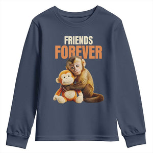 Friends Forever Viral Punch The Monkey Youth Sweatshirt Cute Baby Monkey Hugging Plush Toy Best Friend Gift TS02 Navy Print Your Wear