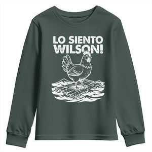 Lo Siento Wilson Funny Chicken Floating Meme Youth Sweatshirt Viral Rooster Spanish Apology Trend TS02 Dark Forest Green Print Your Wear