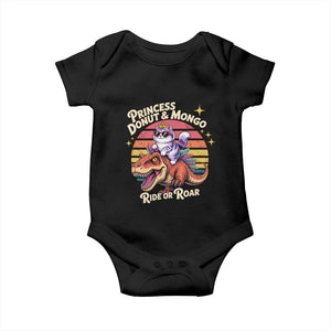 Royal Cat Princess and Raptor Ride or Roar Baby Onesie Funny Cat Riding Dinosaur Retro Sunset TS02 Black Print Your Wear
