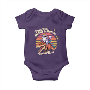 Royal Cat Princess and Raptor Ride or Roar Baby Onesie Funny Cat Riding Dinosaur Retro Sunset TS02 Purple Print Your Wear