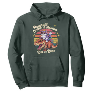 Royal Cat Princess and Raptor Ride or Roar Hoodie Funny Cat Riding Dinosaur Retro Sunset TS02 Dark Forest Green Print Your Wear