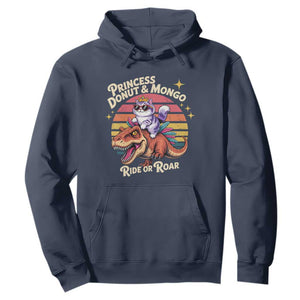 Royal Cat Princess and Raptor Ride or Roar Hoodie Funny Cat Riding Dinosaur Retro Sunset TS02 Navy Print Your Wear