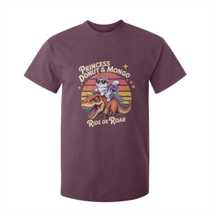 Royal Cat Princess and Raptor Ride or Roar T Shirt For Kid Funny Cat Riding Dinosaur Retro Sunset TS02 Maroon Print Your Wear