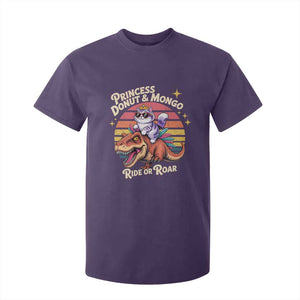 Royal Cat Princess and Raptor Ride or Roar T Shirt For Kid Funny Cat Riding Dinosaur Retro Sunset TS02 Purple Print Your Wear