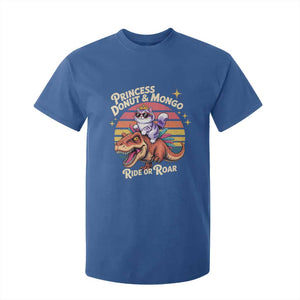 Royal Cat Princess and Raptor Ride or Roar T Shirt For Kid Funny Cat Riding Dinosaur Retro Sunset TS02 Royal Blue Print Your Wear