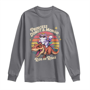 Royal Cat Princess and Raptor Ride or Roar Long Sleeve Shirt Funny Cat Riding Dinosaur Retro Sunset TS02 Charcoal Print Your Wear