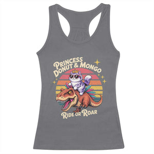 Royal Cat Princess and Raptor Ride or Roar Racerback Tank Top Funny Cat Riding Dinosaur Retro Sunset TS02 Charcoal Print Your Wear
