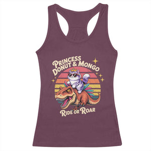 Royal Cat Princess and Raptor Ride or Roar Racerback Tank Top Funny Cat Riding Dinosaur Retro Sunset TS02 Maroon Print Your Wear