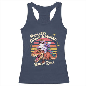 Royal Cat Princess and Raptor Ride or Roar Racerback Tank Top Funny Cat Riding Dinosaur Retro Sunset TS02 Navy Print Your Wear