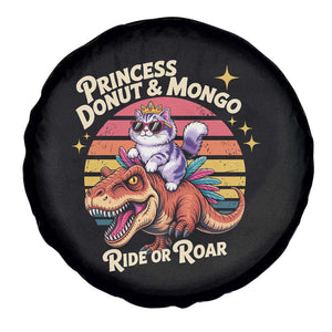 Royal Cat Princess and Raptor Ride or Roar Spare Tire Cover Funny Cat Riding Dinosaur Retro Sunset TS02 Print Your Wear