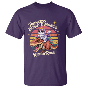 Royal Cat Princess and Raptor Ride or Roar T Shirt Funny Cat Riding Dinosaur Retro Sunset TS02 Purple Print Your Wear