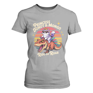 Royal Cat Princess and Raptor Ride or Roar T Shirt For Women Funny Cat Riding Dinosaur Retro Sunset TS02 Sport Gray Print Your Wear