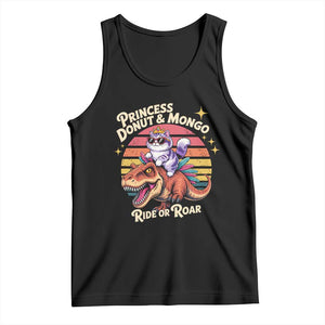 Royal Cat Princess and Raptor Ride or Roar Tank Top Funny Cat Riding Dinosaur Retro Sunset TS02 Black Print Your Wear