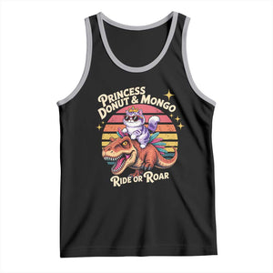 Royal Cat Princess and Raptor Ride or Roar Tank Top Funny Cat Riding Dinosaur Retro Sunset TS02 Black Athletic Heather Print Your Wear