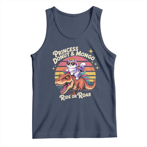 Royal Cat Princess and Raptor Ride or Roar Tank Top Funny Cat Riding Dinosaur Retro Sunset TS02 Navy Print Your Wear