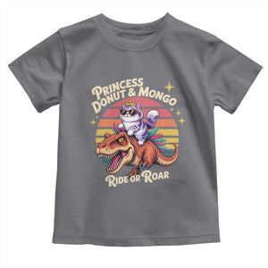 Royal Cat Princess and Raptor Ride or Roar Toddler T Shirt Funny Cat Riding Dinosaur Retro Sunset TS02 Charcoal Print Your Wear