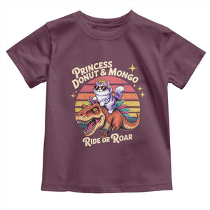 Royal Cat Princess and Raptor Ride or Roar Toddler T Shirt Funny Cat Riding Dinosaur Retro Sunset TS02 Maroon Print Your Wear