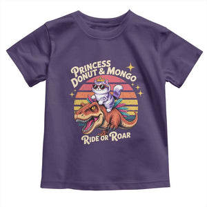 Royal Cat Princess and Raptor Ride or Roar Toddler T Shirt Funny Cat Riding Dinosaur Retro Sunset TS02 Purple Print Your Wear