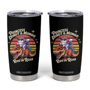 Royal Cat Princess and Raptor Ride or Roar Tumbler Cup Funny Cat Riding Dinosaur Retro Sunset TS02 Black Print Your Wear