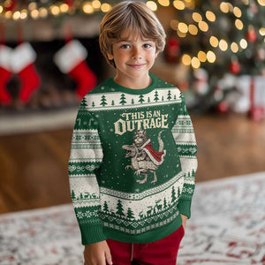 This Is an Outrage Royal Cat Ugly Christmas Sweater Funny Princess Cat Riding Dragon Fantasy TS02 Forest Green Beige Print Your Wear