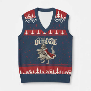 This Is an Outrage Royal Cat V-Neck Knit Sweater Vest Funny Princess Cat Riding Dragon Fantasy TS02 Navy Red Print Your Wear