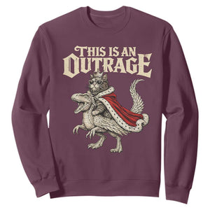 This Is an Outrage Royal Cat Sweatshirt Funny Princess Cat Riding Dragon Fantasy TS02 Maroon Print Your Wear