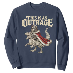 This Is an Outrage Royal Cat Sweatshirt Funny Princess Cat Riding Dragon Fantasy TS02 Navy Print Your Wear