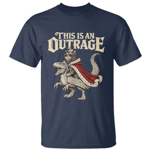 This Is an Outrage Royal Cat T Shirt Funny Princess Cat Riding Dragon Fantasy TS02 Navy Print Your Wear