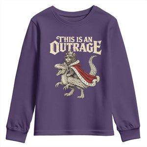 This Is an Outrage Royal Cat Youth Sweatshirt Funny Princess Cat Riding Dragon Fantasy TS02 Purple Print Your Wear