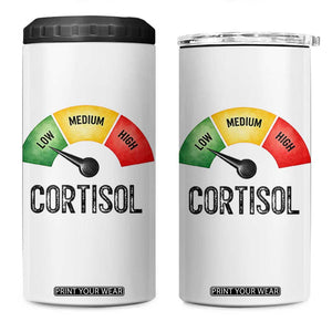 Funny Low Cortisol Stress Meter 4 in 1 Can Cooler Tumbler Low Medium High Anxiety Humor TS02 One Size: 16 oz White Print Your Wear