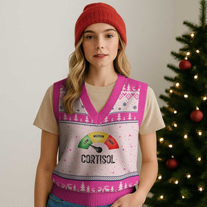 Funny Low Cortisol Stress Meter V-Neck Knit Sweater Vest Low Medium High Anxiety Humor TS02 Hot Pink Print Your Wear