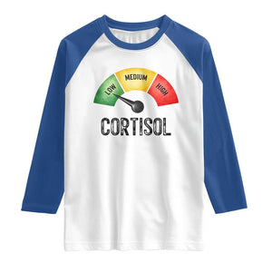 Funny Low Cortisol Stress Meter Raglan Shirt Low Medium High Anxiety Humor TS02 White Royal Print Your Wear