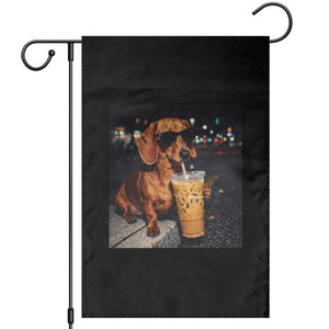 Cool Dachshund Drinking Iced Coffee Graphic Garden Flag Funny Wiener Dog Night Vibes Aesthetic TS02 Black Print Your Wear