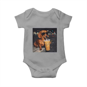 Cool Dachshund Drinking Iced Coffee Graphic Baby Onesie Funny Wiener Dog Night Vibes Aesthetic TS02 Sport Gray Print Your Wear