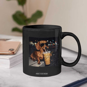 Cool Dachshund Drinking Iced Coffee Graphic Coffee Mug Funny Wiener Dog Night Vibes Aesthetic TS02 Print Your Wear