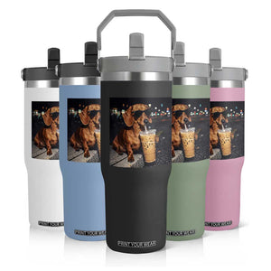 Cool Dachshund Drinking Iced Coffee Graphic Flip Straw Tumbler Funny Wiener Dog Night Vibes Aesthetic TS02 Print Your Wear