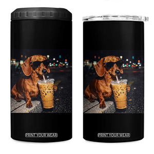 Cool Dachshund Drinking Iced Coffee Graphic 4 in 1 Can Cooler Tumbler Funny Wiener Dog Night Vibes Aesthetic TS02 One Size: 16 oz Black Print Your Wear