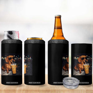 Cool Dachshund Drinking Iced Coffee Graphic 4 in 1 Can Cooler Tumbler Funny Wiener Dog Night Vibes Aesthetic TS02 Print Your Wear