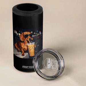 Cool Dachshund Drinking Iced Coffee Graphic 4 in 1 Can Cooler Tumbler Funny Wiener Dog Night Vibes Aesthetic TS02 Print Your Wear