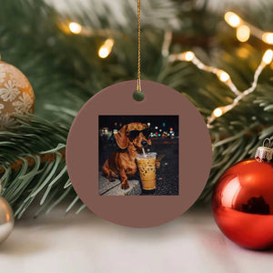 Cool Dachshund Drinking Iced Coffee Graphic Ceramic Ornament Funny Wiener Dog Night Vibes Aesthetic TS02 1pc Mocha Print Your Wear