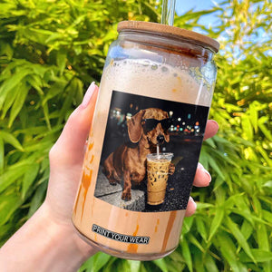 Cool Dachshund Drinking Iced Coffee Graphic Glass Can Funny Wiener Dog Night Vibes Aesthetic TS02 Black Print Your Wear