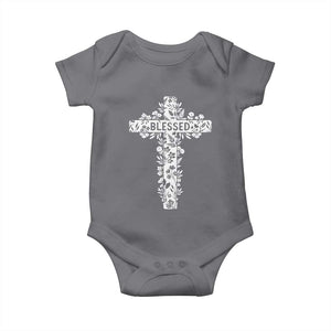 Blessed Floral Cross Christian Graphic Baby Onesie Faith Inspired Minimalist Scripture