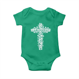 Blessed Floral Cross Christian Graphic Baby Onesie Faith Inspired Minimalist Scripture