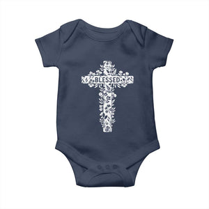 Blessed Floral Cross Christian Graphic Baby Onesie Faith Inspired Minimalist Scripture TS02 Navy Print Your Wear