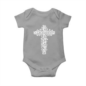 Blessed Floral Cross Christian Graphic Baby Onesie Faith Inspired Minimalist Scripture