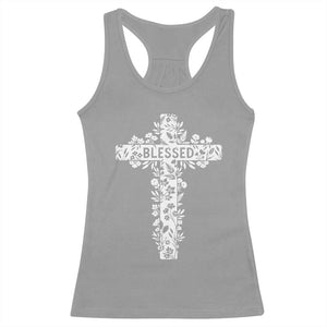 Blessed Floral Cross Christian Graphic Racerback Tank Top Faith Inspired Minimalist Scripture