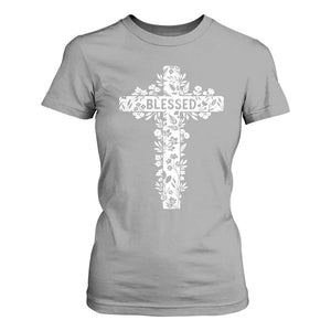 Blessed Floral Cross Christian Graphic T Shirt For Women Faith Inspired Minimalist Scripture