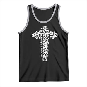 Blessed Floral Cross Christian Graphic Tank Top Faith Inspired Minimalist Scripture TS02 Black Athletic Heather Print Your Wear