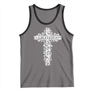 Blessed Floral Cross Christian Graphic Tank Top Faith Inspired Minimalist Scripture TS02 Deep Heather Black Print Your Wear