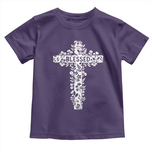 Blessed Floral Cross Christian Graphic Toddler T Shirt Faith Inspired Minimalist Scripture TS02 Purple Print Your Wear